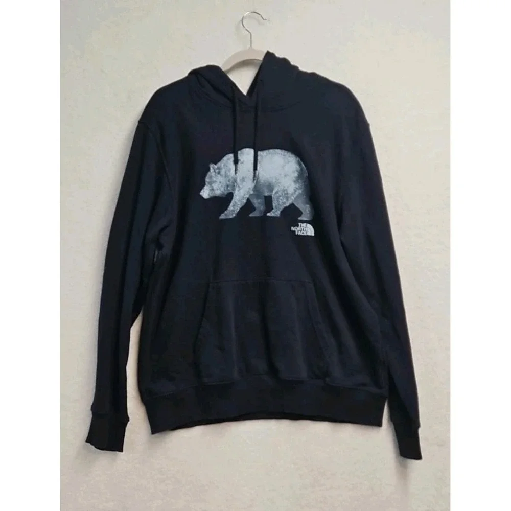 The North Face Mens Size L Blue Hoodie Pullover Sweatshirt Grizzly Bear